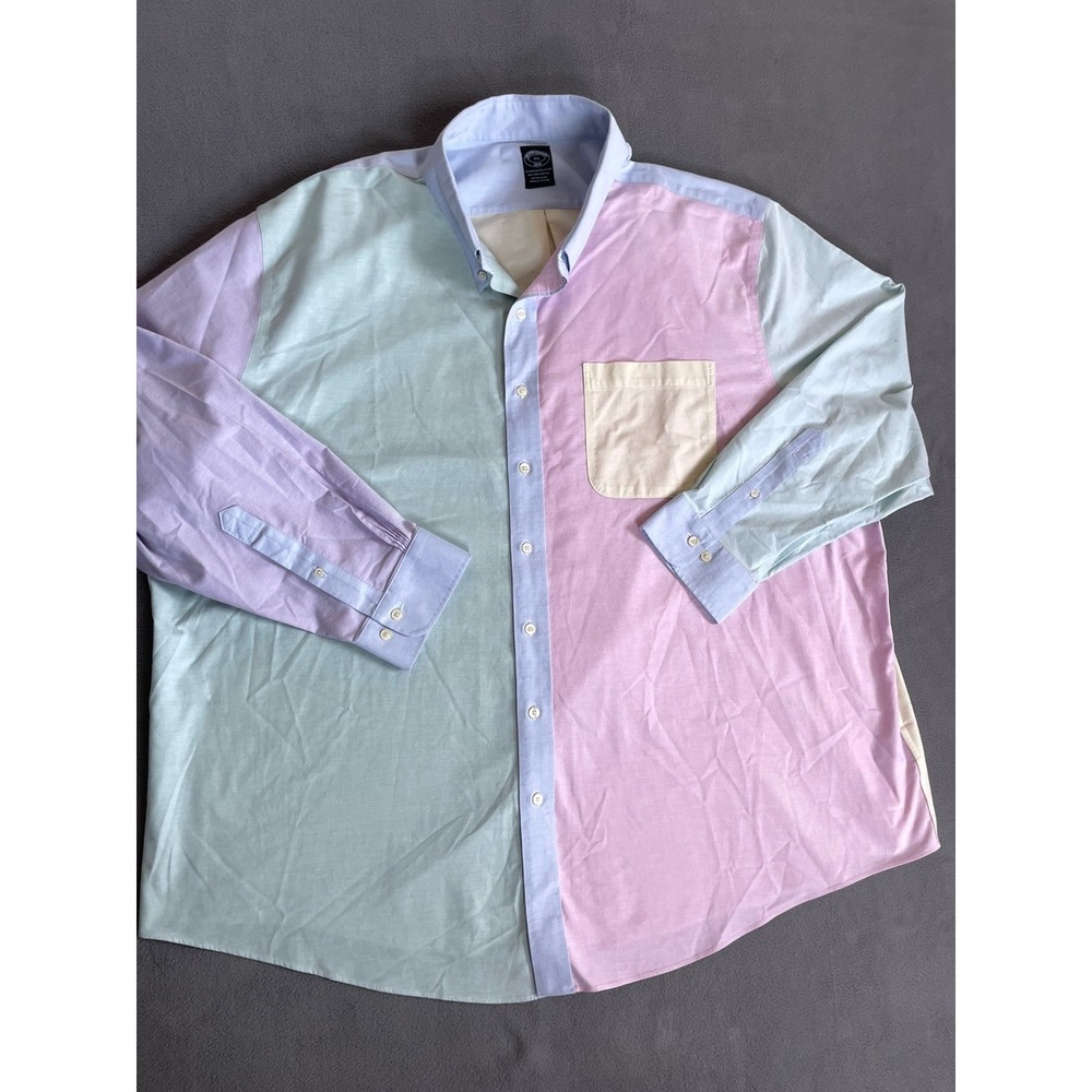 Brooks Brothers Mens 4XL Multicolor Plaid Patchwork Button Down Long Sleeve 1818 - Picture 2 of 8